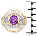 14K Yellow Gold Plated 3.93 Carat Genuine Amethyst, Tanzanite and White Topaz .925 Sterling Silver Ring