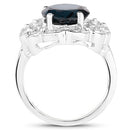 5.11 Carat Genuine London Blue Topaz and White Diamond .925 Sterling Silver Ring