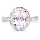 14K Rose Gold Plated 3.86 Carat Genuine Kunzite and White Zircon .925 Sterling Silver Ring
