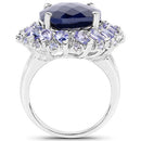 17.81 Carat Dyed Sapphire and Tanzanite .925 Sterling Silver Ring