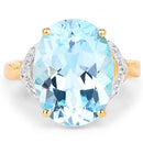 14K Yellow Gold Plated 11.32 Carat Genuine Blue Topaz and White Topaz .925 Sterling Silver Ring