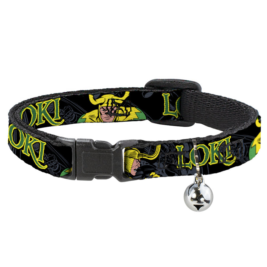 Cat Collar Breakaway - LOKI in Action Black Gray Yellow Green