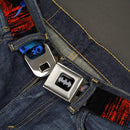 Batman Black Silver Seatbelt Belt - Batman 2-Poses-Buildings Black/Reds/Blues Webbing