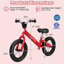 12 Inch Toddler Balance Bike with Height Adjustable Handlebar and Seat-Red