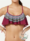 California Waves Juniors Hypnotic Optic Strappy-Back Flounced Bikini Top, Size S