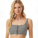 Michael Michael Kors Striped Zip-Up Cropped Bikini Top, Size Small