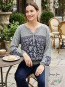 Style and Co. Womens Floral Print Smocked Henley Top,Size Medium