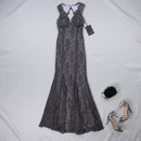 Morgan and Co Womens Scalloped Lace Gown Dress, Blue, 1/2