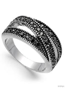 Inc Hematite-Tone Crystal Overlap Stackable Ring , Size 8