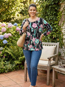 JM Collection Printed Pleated-Back Blouse, Size Large