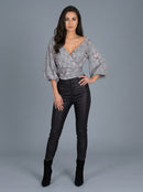 AX Paris Womens Back Check Floral Wrap Top, Size 14