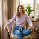 Polly and Esther Juniors Lace Trim Surplice Top, Size Large