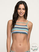 RVCA Womens Stripe Type Bralette Bikini Top, Sky Blue, XL