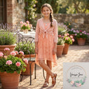 Beautees Girls' Big 2 Pc. Tie Front Shrug Over Pleated Tunic, Coral, Size Large