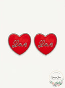 Holiday Lane Silver-Tone Love Heart Stud Earrings,  Red