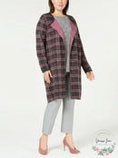 NY Collection Plus Size Jacquard Plaid Cardigan, Size 1X