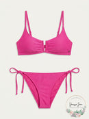 ONeill Neon Pink Saltwater Solids Textured Bikini Swim Top, Us Large