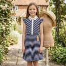 Monteau Big Girls Embroidered Collar Striped Dress, Size Small