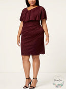 Connected Womens Plus Size Metallic Popover Dress, 14W/Bordeaux