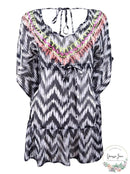 Miken Womens Embroidered V-Back Ruffled Tunic Dress Swim Cover-Up , Medium