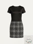Calvin Klein Women's Black Zippered Plaid Short Sleeve Dress, Size 1