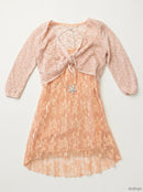 Beautees Girls' Big 2 Pc. Tie Front Shrug Over Pleated Tunic, Coral, Size Large