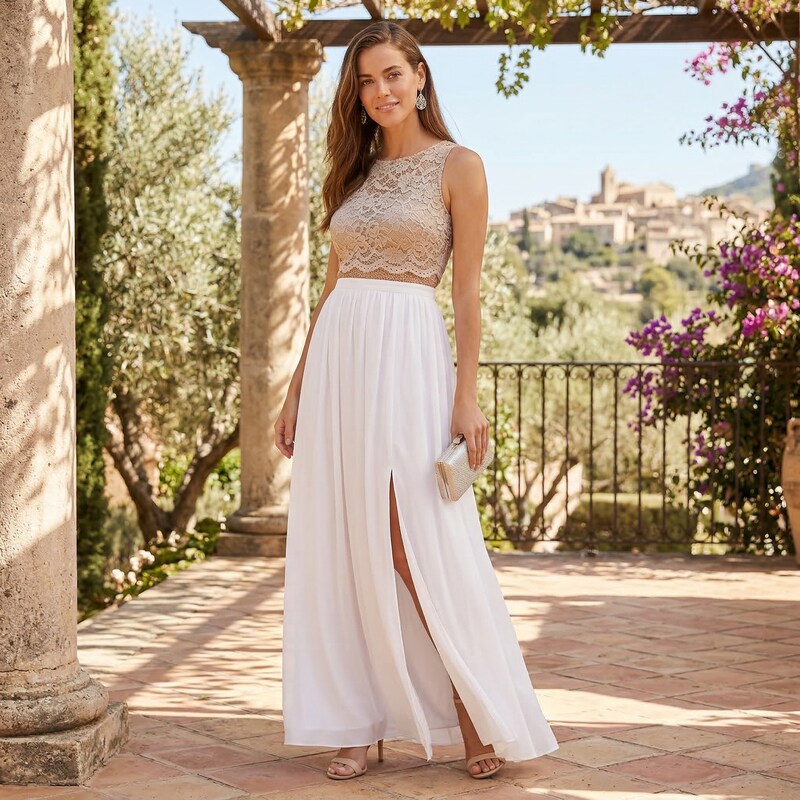 city studios juniors' lace-top dress City Studios Juniors Lace Top & Long Wrap Skirt, Beige, Size 11