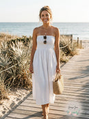 Womens Solid Smocked Tube Top Dress, Choose Sz/Color