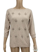 White House Black Market WHBM Sweater, Tan with Jewel Embellishments, Size S