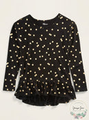 Epic Threads Big Girls Dot-Print Peplum Top, Black, Size Medium
