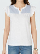 Style & Co Contrast-Yoke Cotton Top, Size XXL