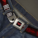 Red Hood Logo Full Color Black Red Seatbelt Belt - RED HOOD/Face/Logo Weathered Black/Reds/White Webbing