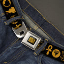 BLACK ADAM Title Logo Full Color Black/Yellows Seatbelt Belt - Black Adam Justice Society Icons Black/Orange Webbing