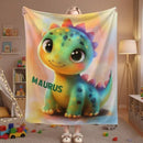 Custom Dinosaur Blanket: Rainbow Flannel Fleece Nursery Throw, Super Soft Name Gift