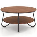 33.5 Inch Round Coffee Table with Wood Grain Finish and Heavy-duty Metal Frame-Walnut