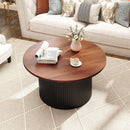 Round Coffee Table with Solid Wood Frame and Wooden Top-Walnut