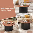 Round Coffee Table with Solid Wood Frame and Wooden Top-Walnut