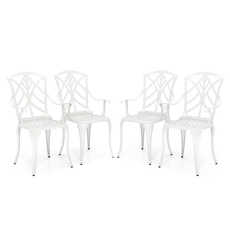 Set of 4 Cast Aluminum Patio Dining Chairs with Armrests and Decorative Patterns