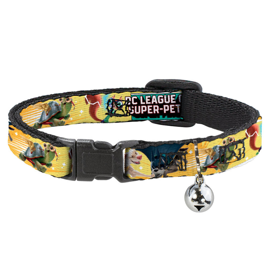 Cat Collar Breakaway with Bell - DC LEAGUE OF SUPER-PETS 6-Superhero Pet Poses Collage Yellows