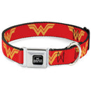 DC LEAGUE OF SUPER-PETS Logo Full Color Black/White Seatbelt Buckle Collar - DC League of Super-Pets Wonder Woman Logo Red/Yellow