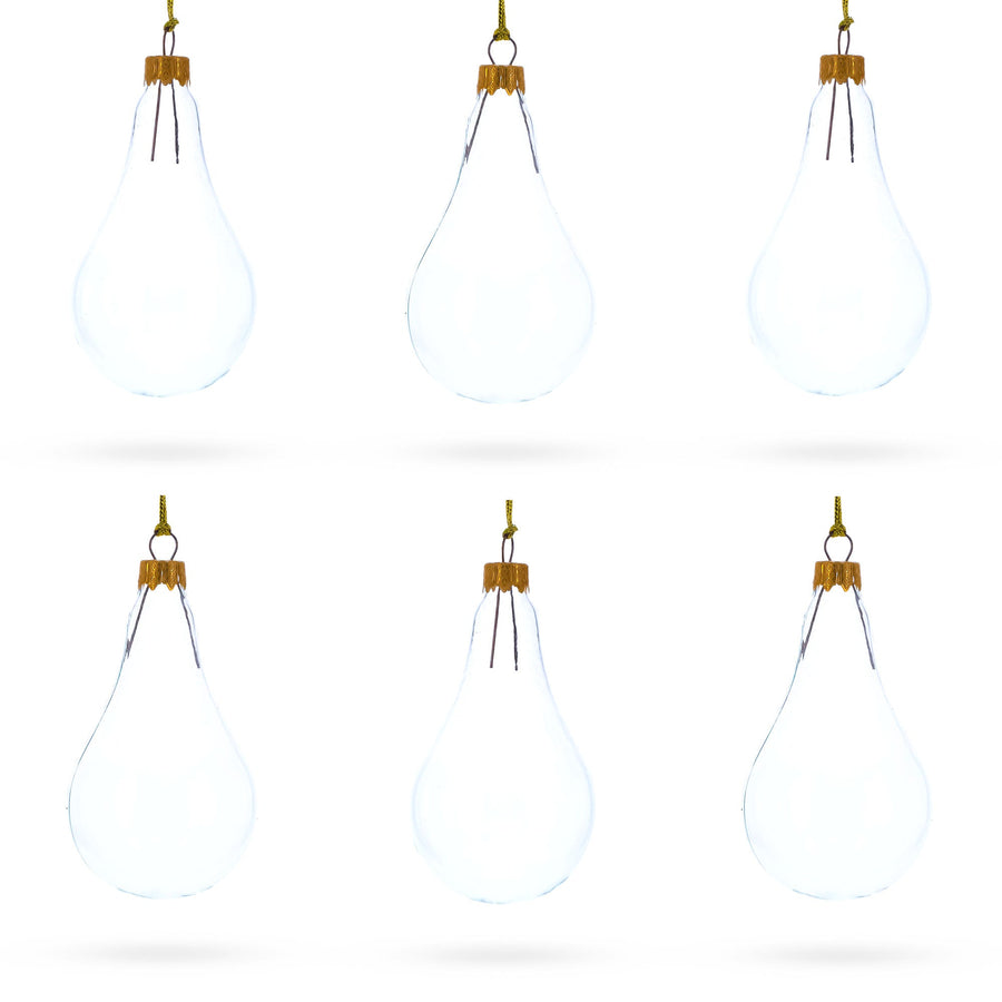 Set of 6 Clear Glass Waterdrop Finial Christmas Ornaments