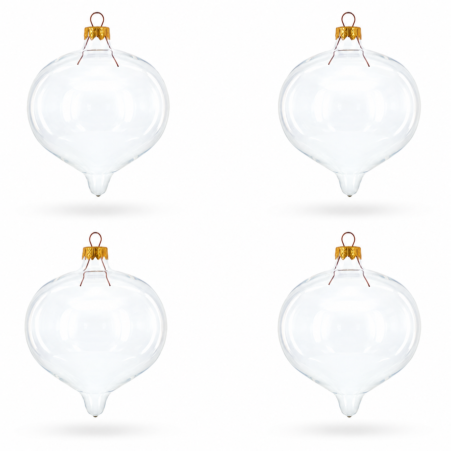Set of 4 Pointed Onion-Shape Finial Clear Glass Christmas Ornaments