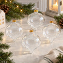 Set of 4 Pointed Onion-Shape Finial Clear Glass Christmas Ornaments