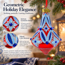 Blue Geometrical Bell Finial Glass Christmas Ornament