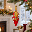 Red and Gold Jewel-Encrusted Elongated Pointed Teardrop Finial Glass Christmas Ornament