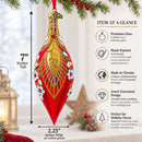 Red and Gold Jewel-Encrusted Elongated Pointed Teardrop Finial Glass Christmas Ornament