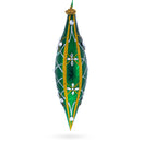 Emerald Jeweled Lattice Elongated Pointed Teardrop Finial Glass Christmas Ornament