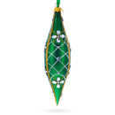 Emerald Jeweled Lattice Elongated Pointed Teardrop Finial Glass Christmas Ornament