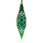 Emerald Jeweled Lattice Elongated Pointed Teardrop Finial Glass Christmas Ornament