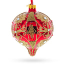 Regal Red & Gold Scrollwork Jeweled Onion-Shape Finial Glass Christmas Ornament